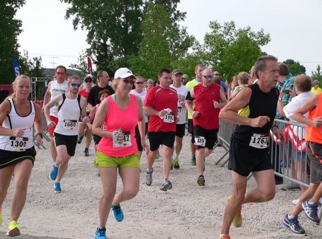 Hill (pink top) running her second 5k