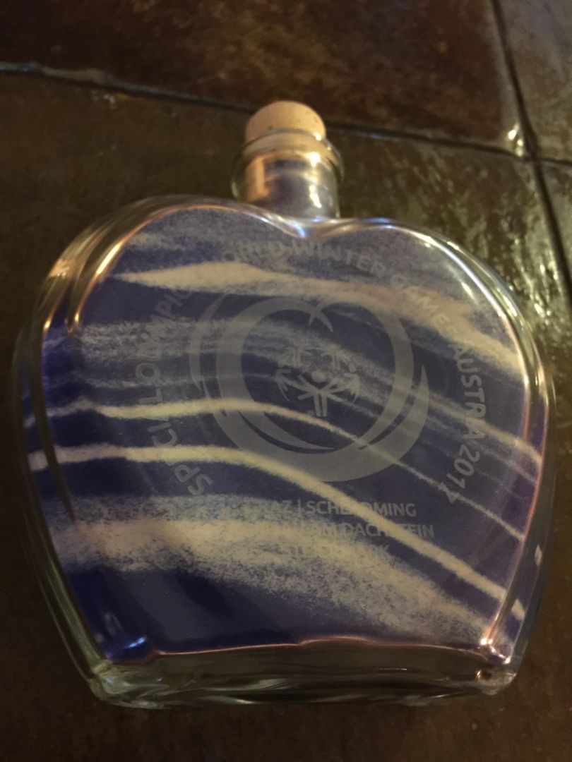 Kyle's commemorative bottle from the 2017 World Winter Games