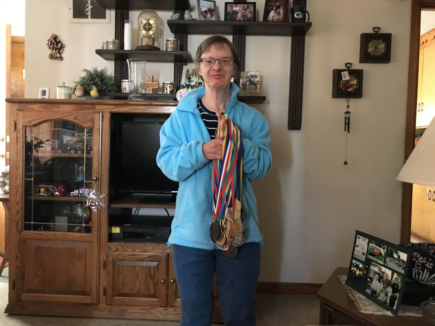 Jerri Lynn Zubarik with many of the medals she's accumulated over the last 48 years