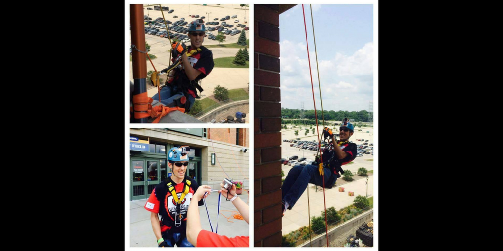Halboth going "Over the Edge" at Lambeau Field.