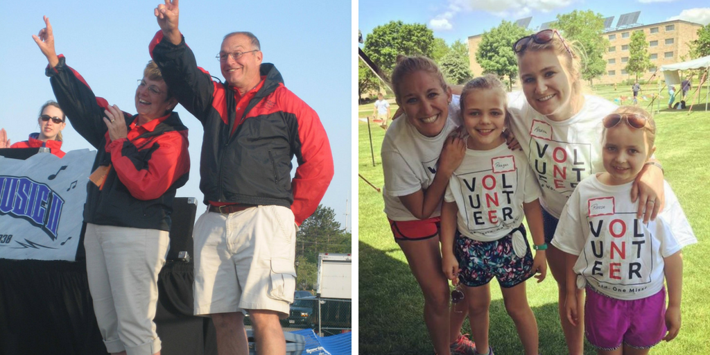 (L) Carol and George Strasser at a Summer Games in the early '80's; (R) Granddaughters Cheyanne and Andrea Davis training Reese and Reagan Able 