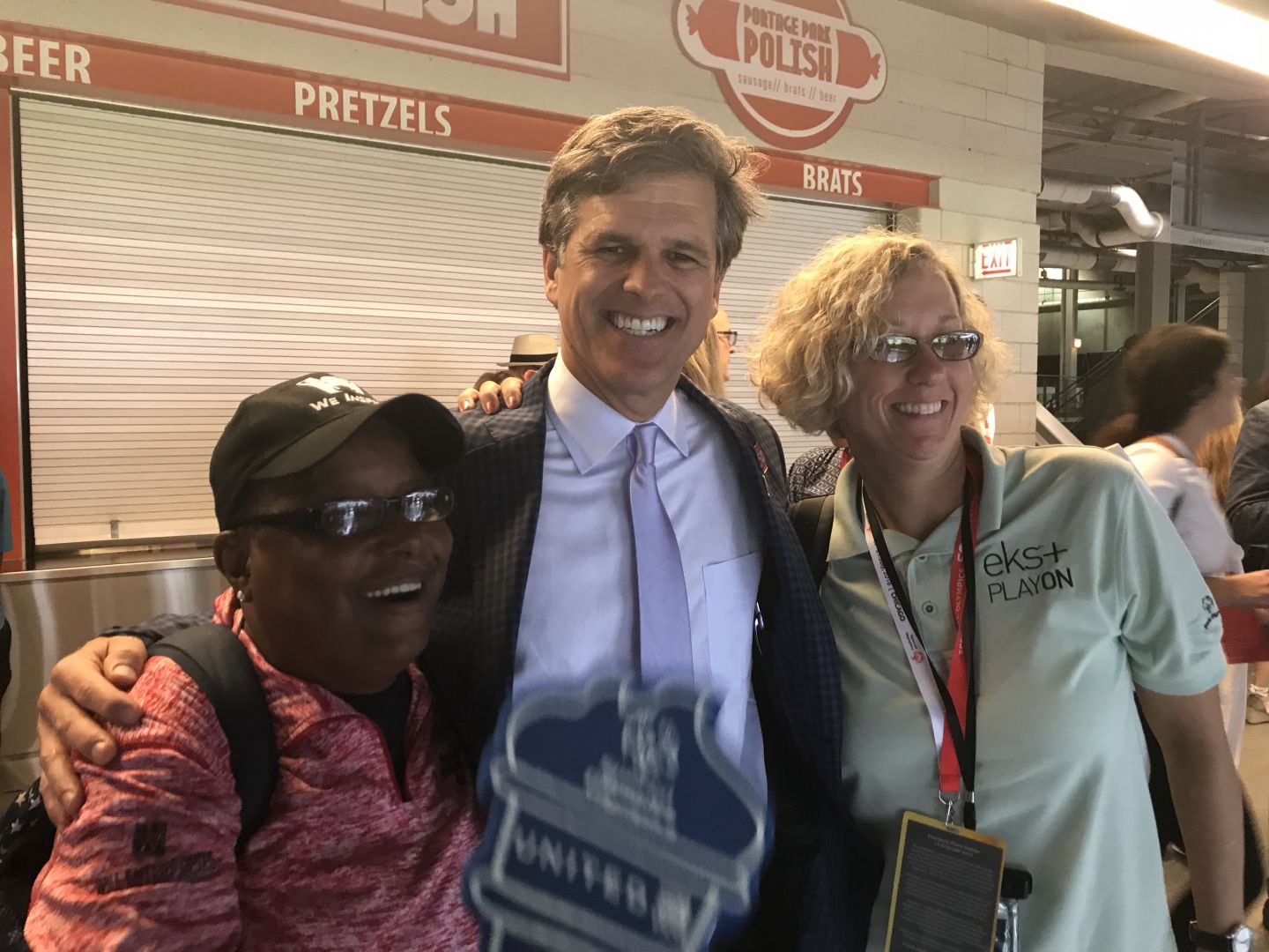 SOWI Hall of Famers Cindy Bentley (L) and Martha Hill (R) with Special Olympics Chairman Tim Shriver