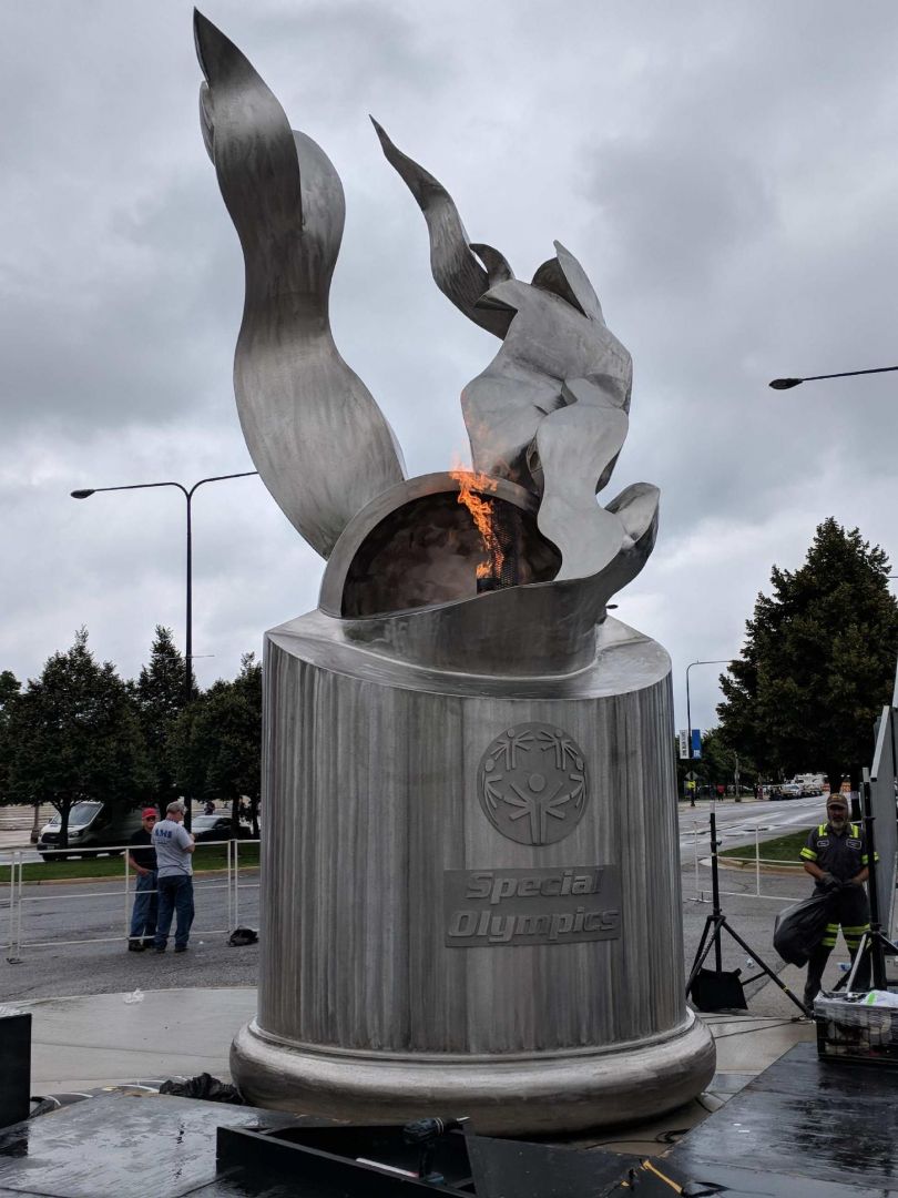 The Eternal Flame of Hope monument now permanently outside Soldier Field