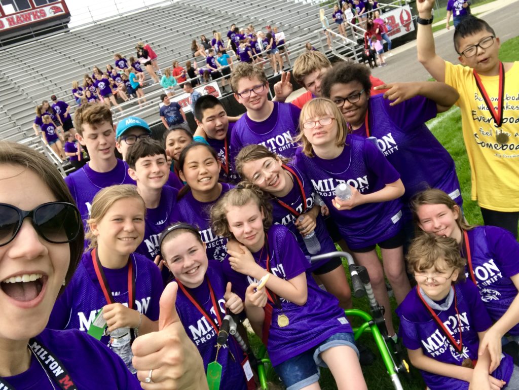 Milton Middle School students celebrate unified team success.